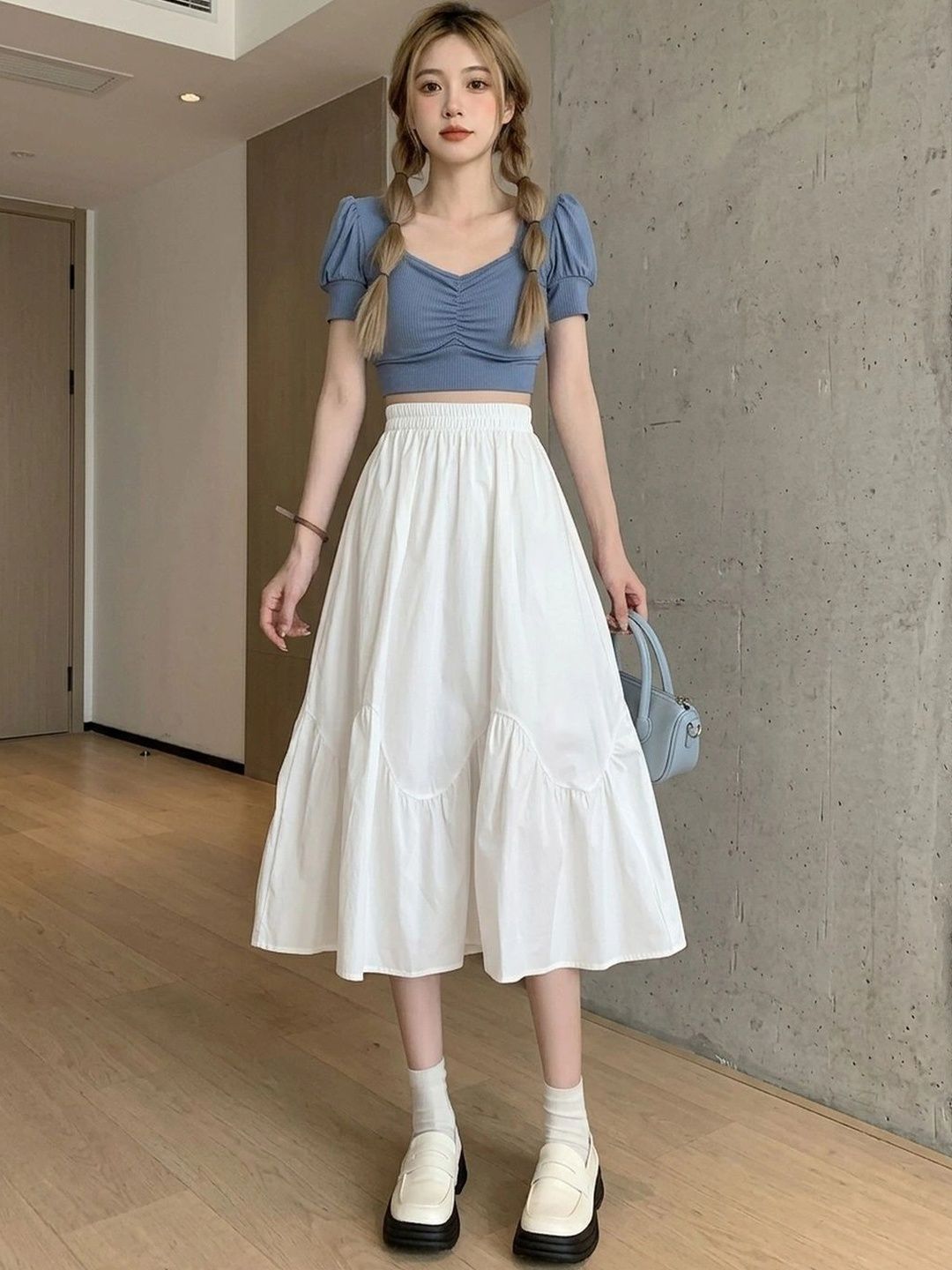 Suo Women Tiered Midi A-Line Skirt-picture-57