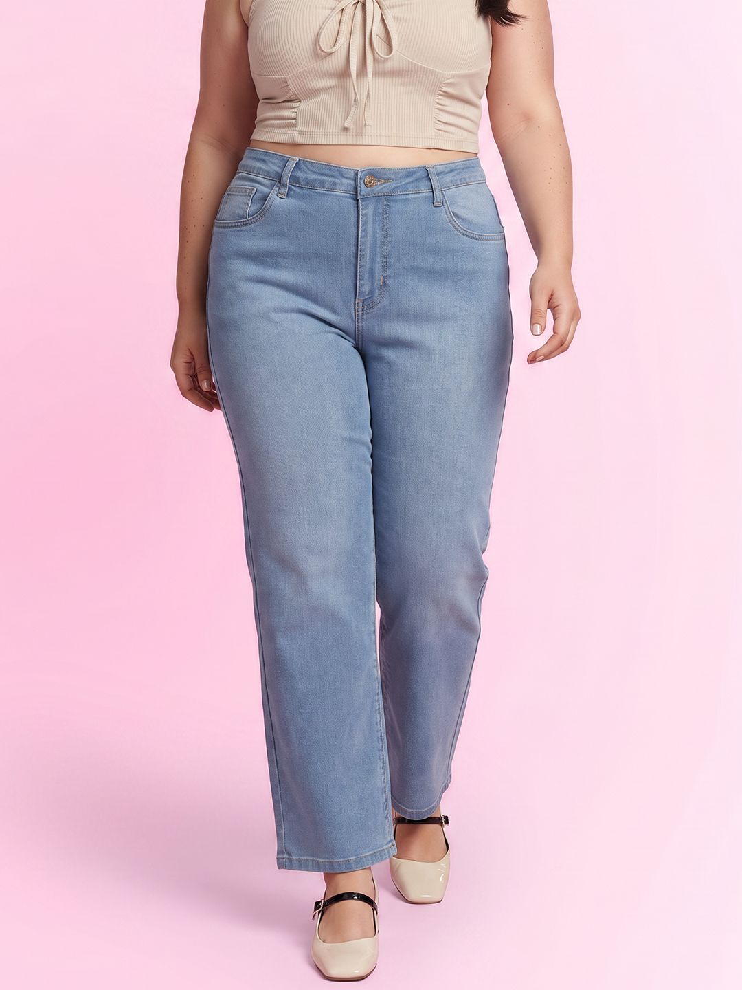 DressBerry Curve Women Plus Size Straight Fit High-Rise Light Fade Stretchable Jeans-picture-25