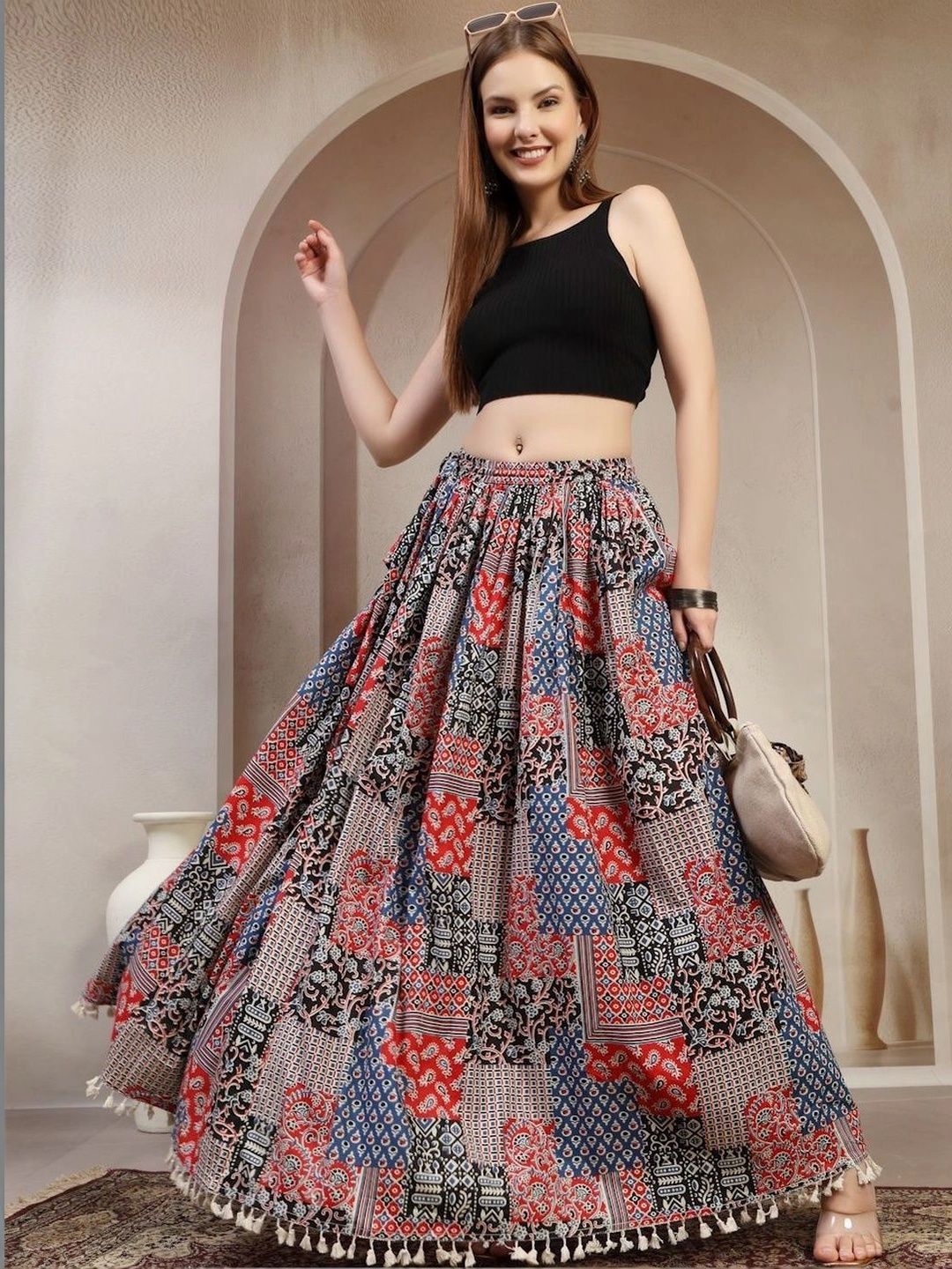 Anouk Women Cotton Cotton Cambric Paisley Maxi Flared Skirt-picture-18