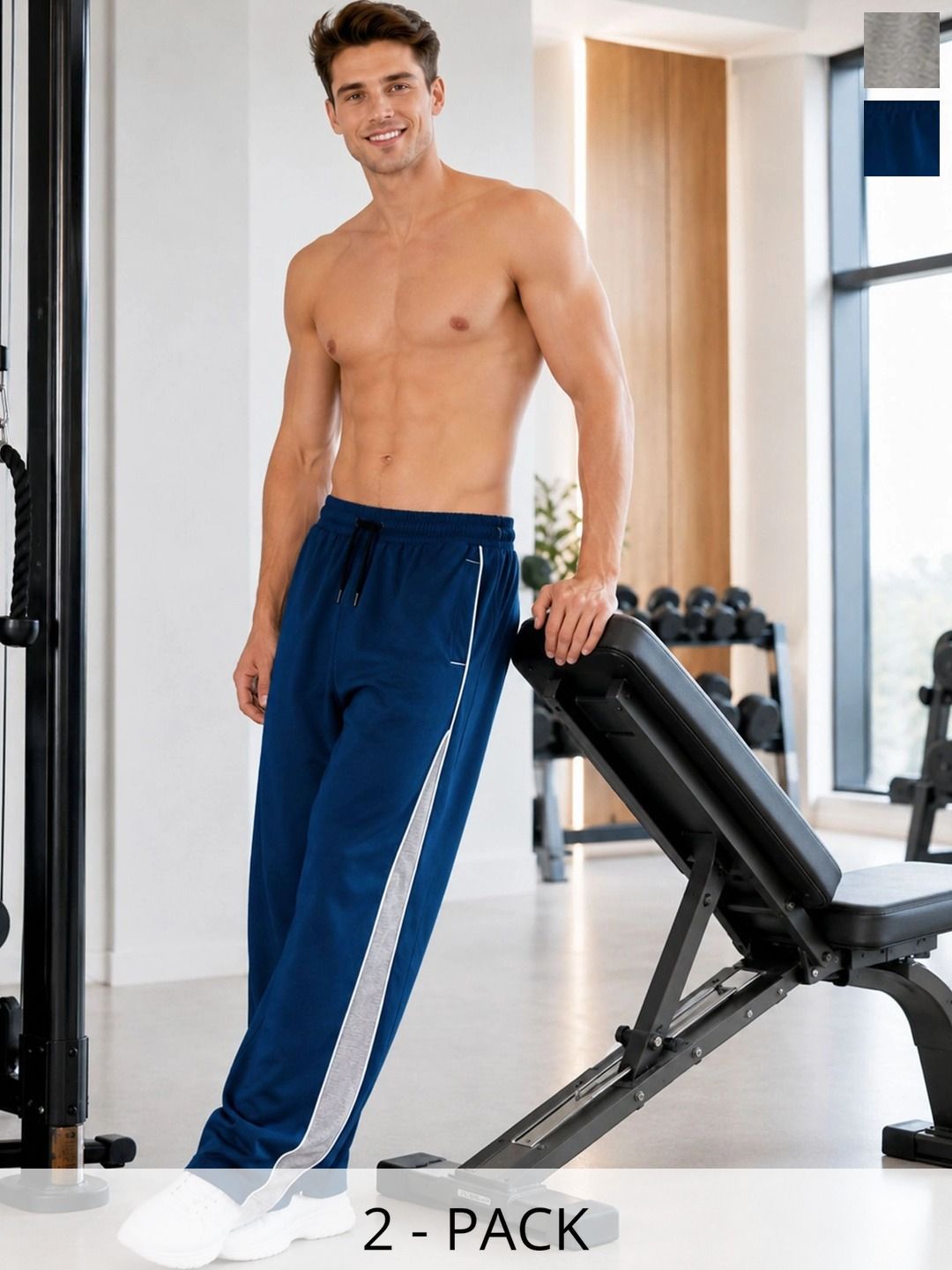 T.T. Men Pack of 2 Straight Fit Colourblocked Training Track Pants-picture-42