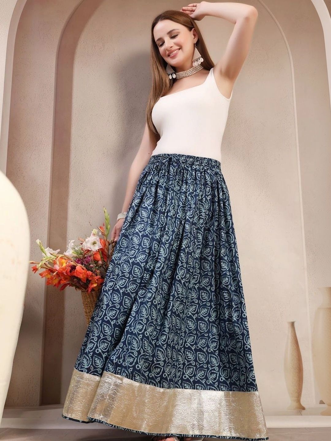Anouk Women Cotton Cotton Cambric Floral Maxi Flared Skirt-picture-31