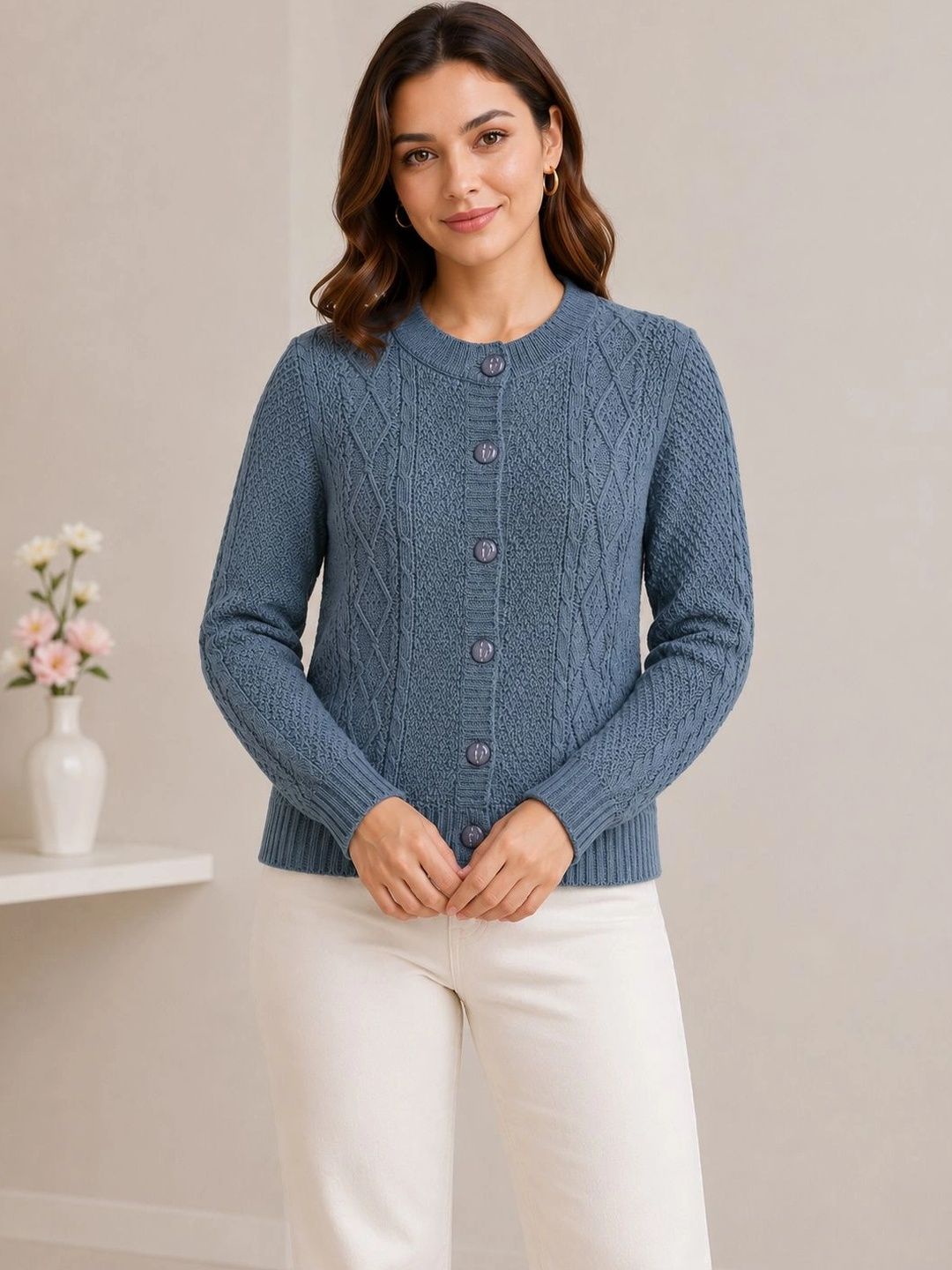 FIRST SLEEP Women Cable Knit Woollen Cardigan-picture-56