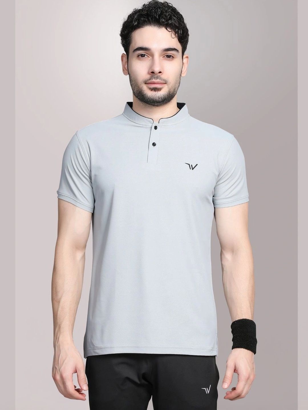 WEWOK Men Brand Logo Mandarin Collar Fusion T-shirt-picture-47