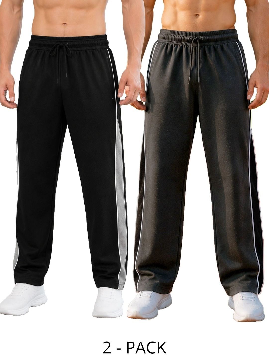 T.T. Men Pack of 2 Straight Fit Colourblocked Training Track Pants-picture-53