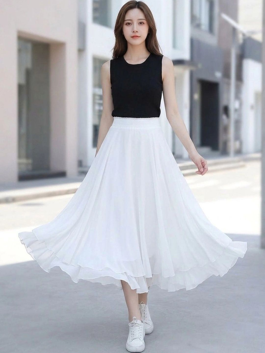 Suo Women Maxi Flared Skirt-picture-32