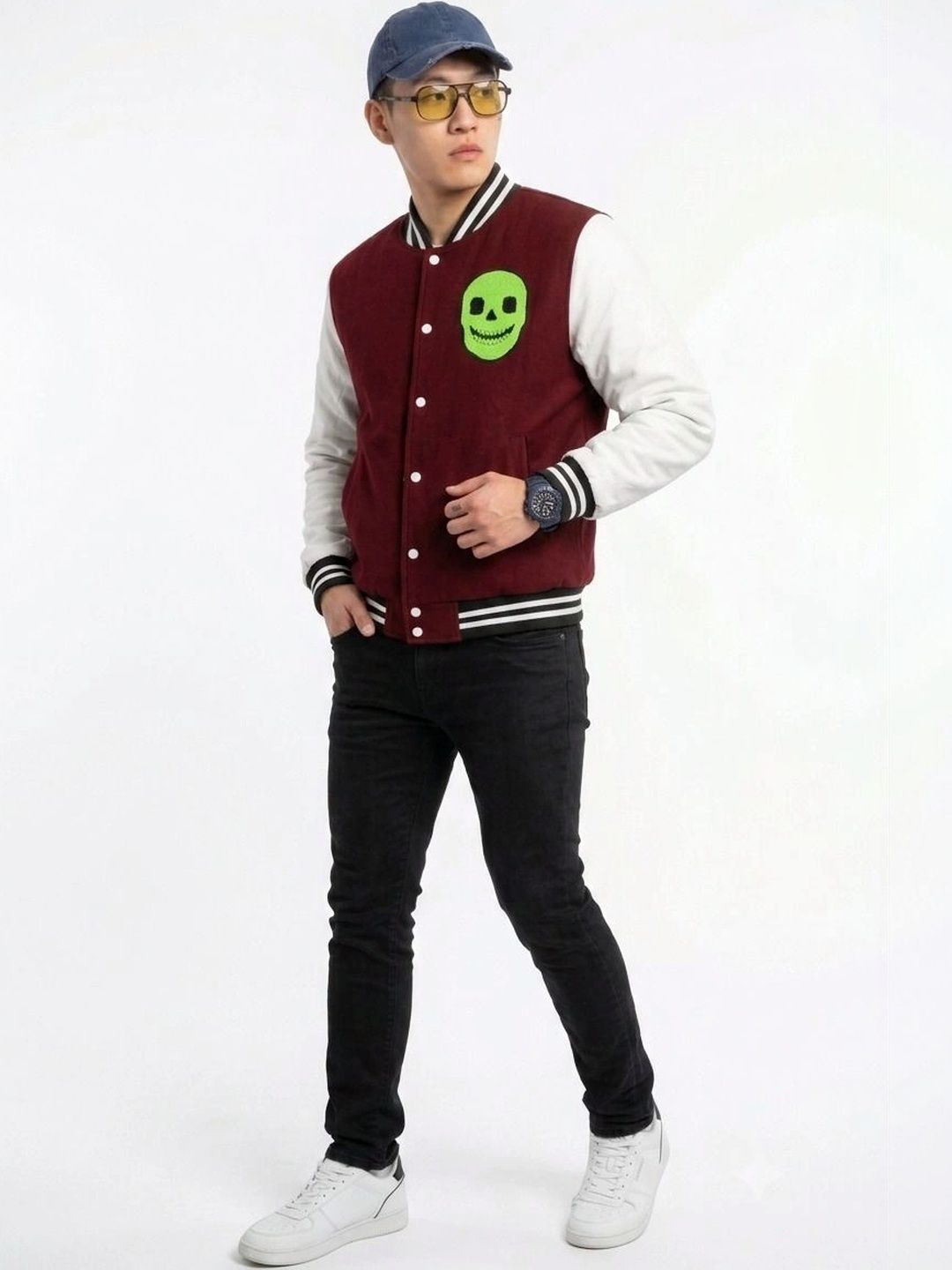 oiin Men Colourblocked Fleece Blend Varsity Jacket-picture-25
