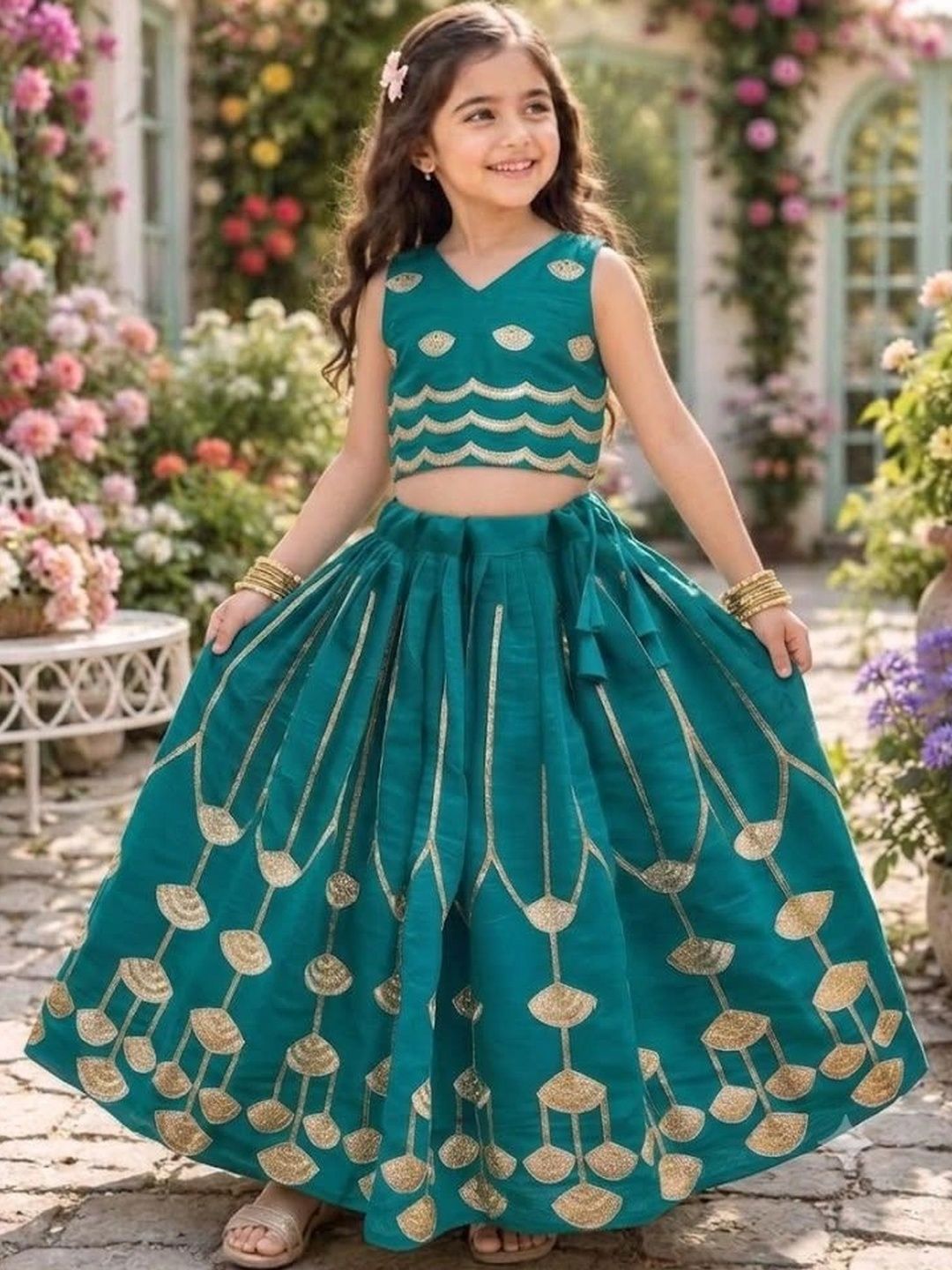 RJ ONLINE Girls Embellished Sequinned Ready to Wear Lehenga &-picture-17