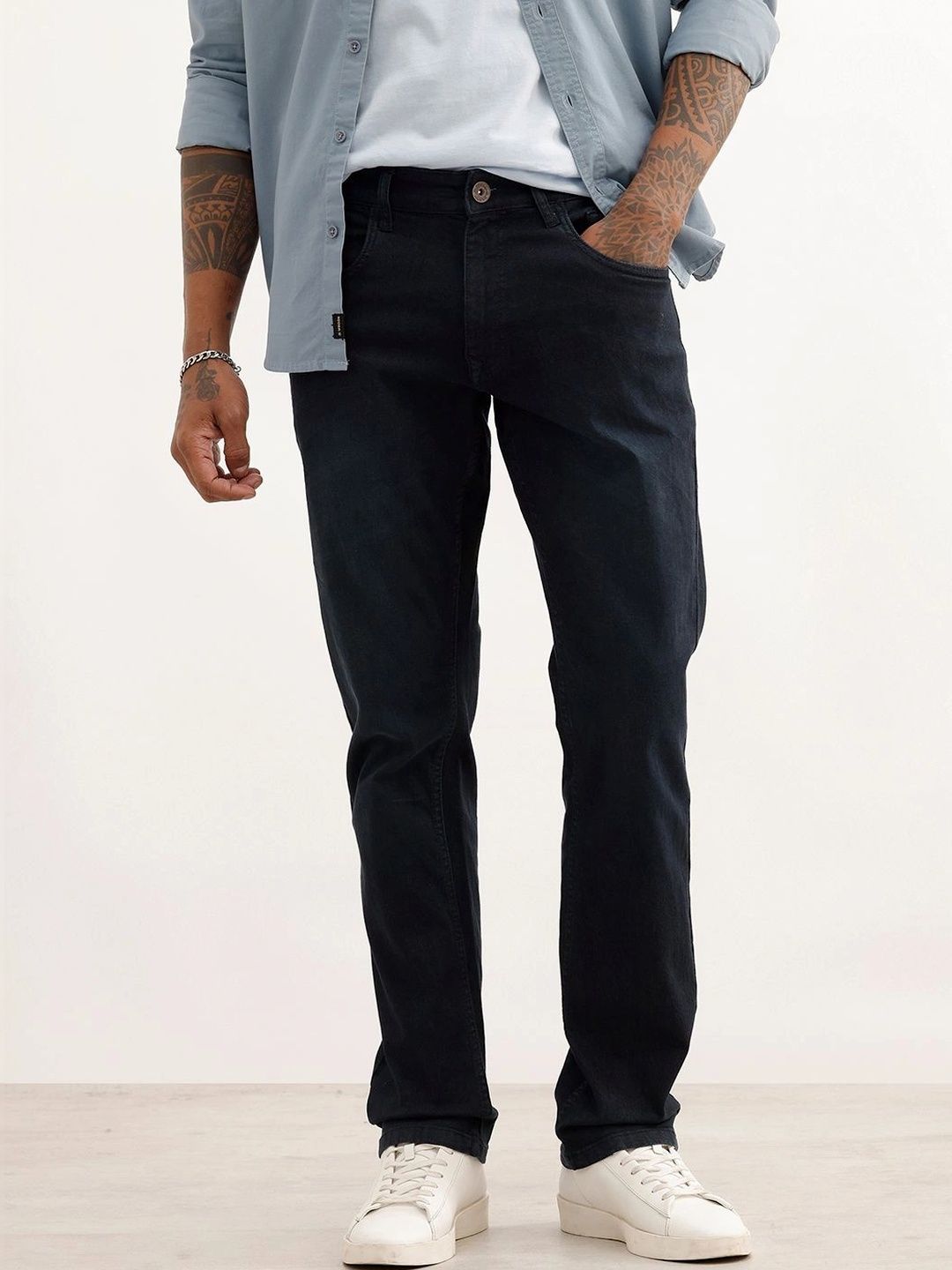 WROGN Men Straight Fit Mid-Rise Stretchable Jeans-picture-25