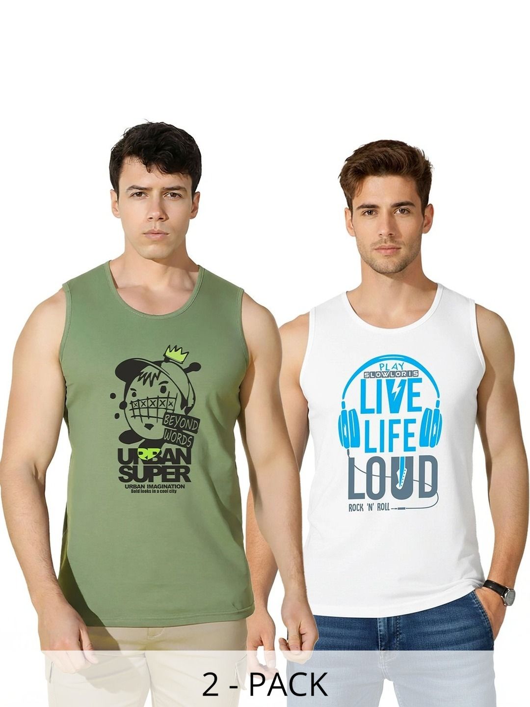 SLOWLORIS Pack of 2 Printed Cotton Gym Vest-picture-30