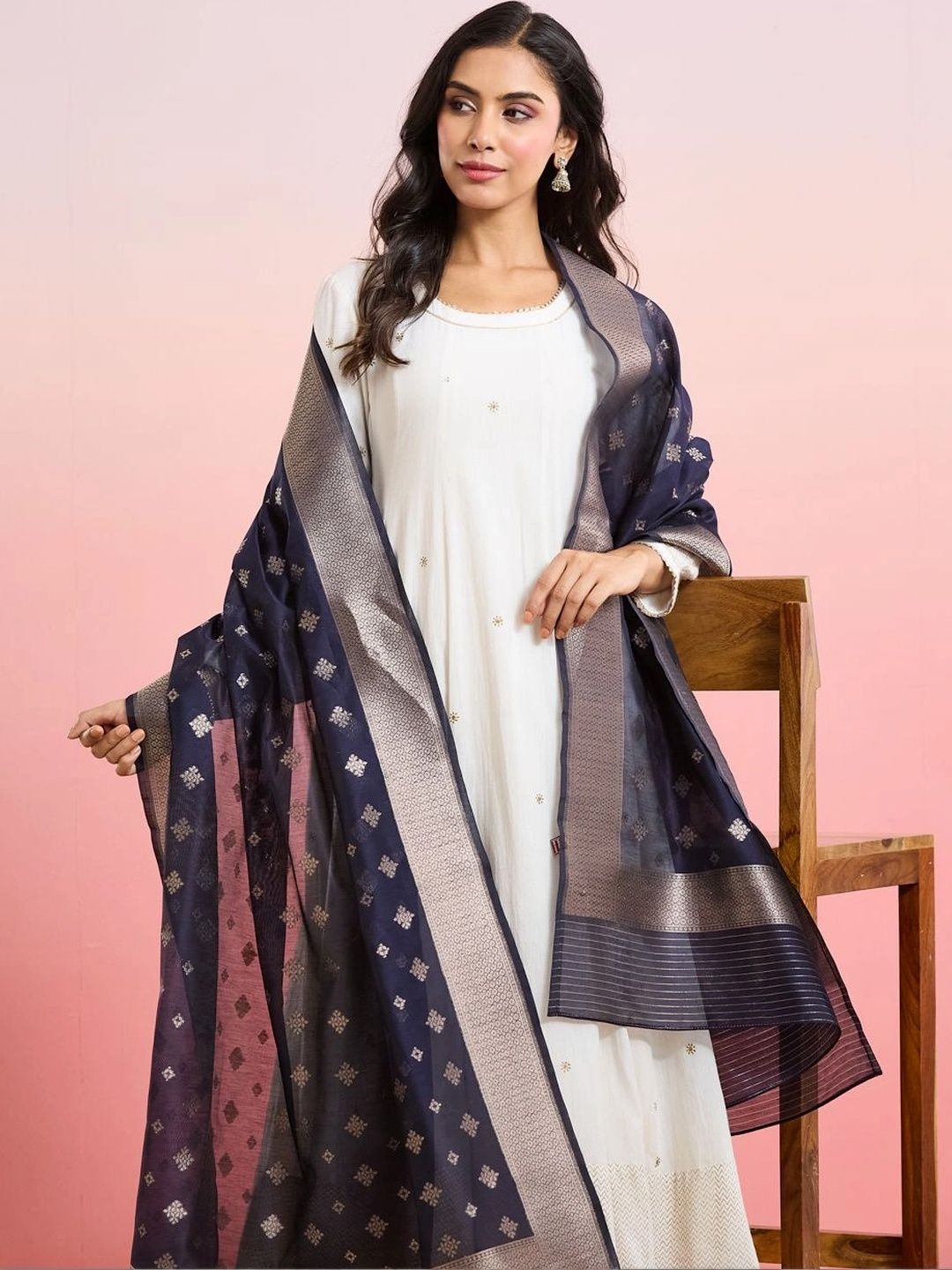 Fabindia Ethnic Motifs Woven Design Cotton Silk Blend Dupatta with Zari-picture-39