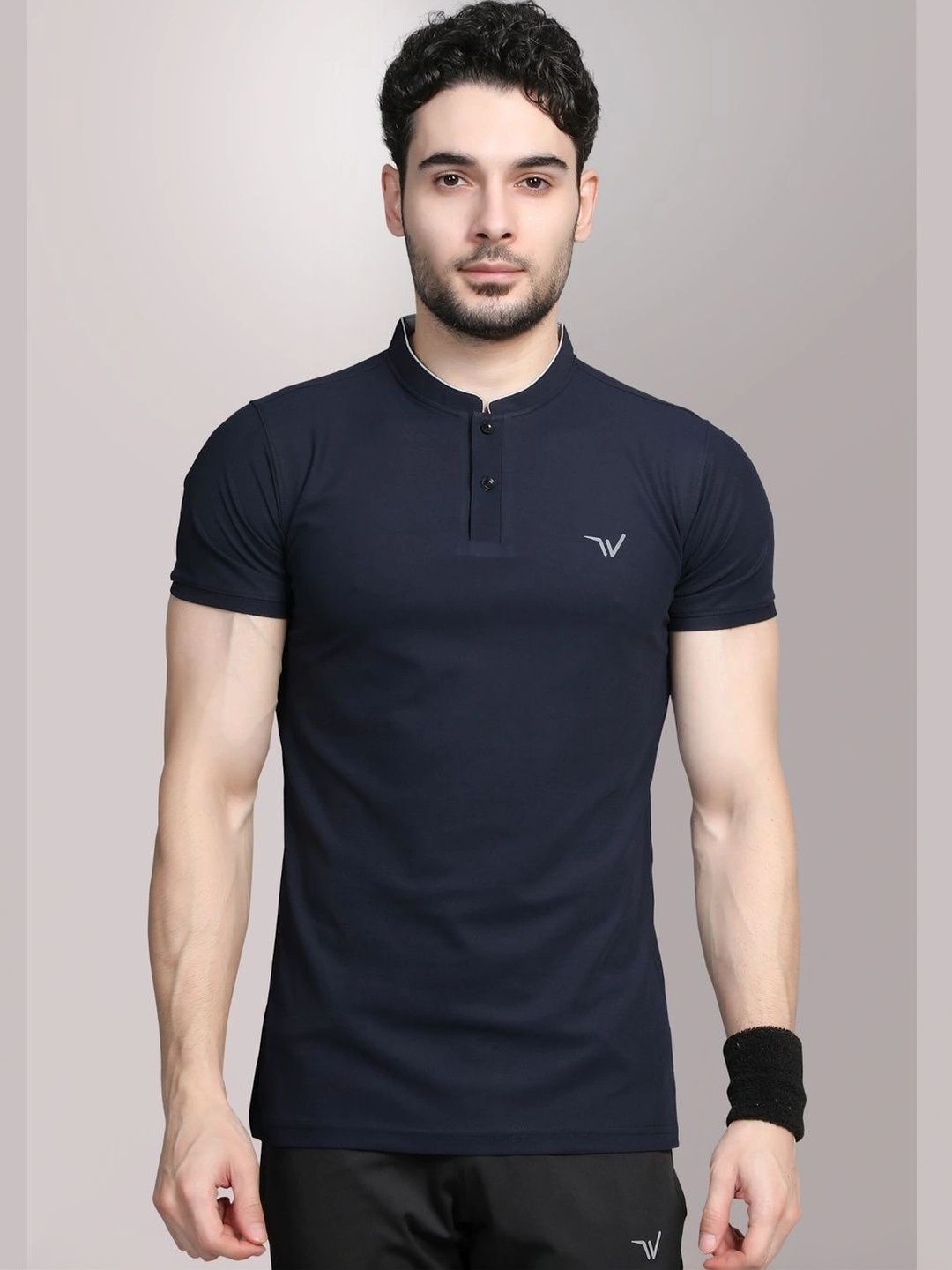 WEWOK Men Brand Logo Mandarin Collar Fusion T-shirt-picture-12
