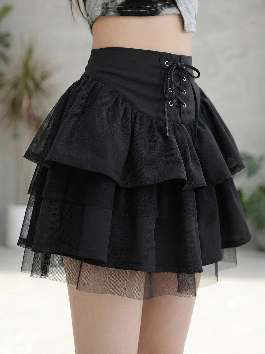 Suo Women Tiered Mini Flared Skirt-picture-32
