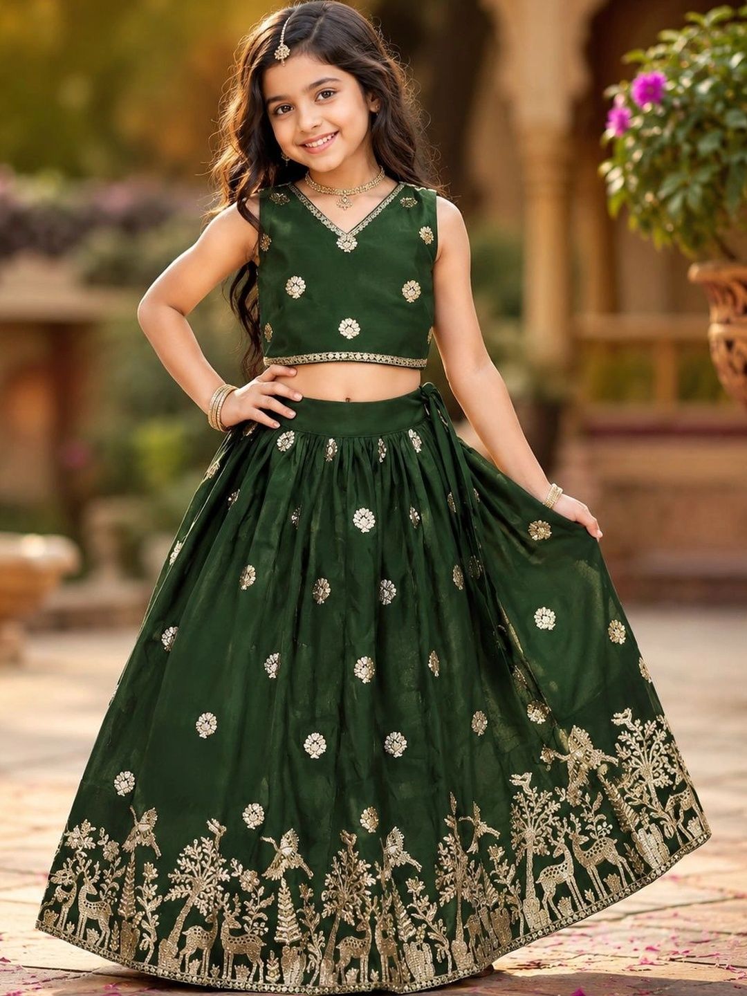 DRISHIV ENTERPRISE Girls Embroidered Thread Work Ready to Wear Lehenga &-picture-27