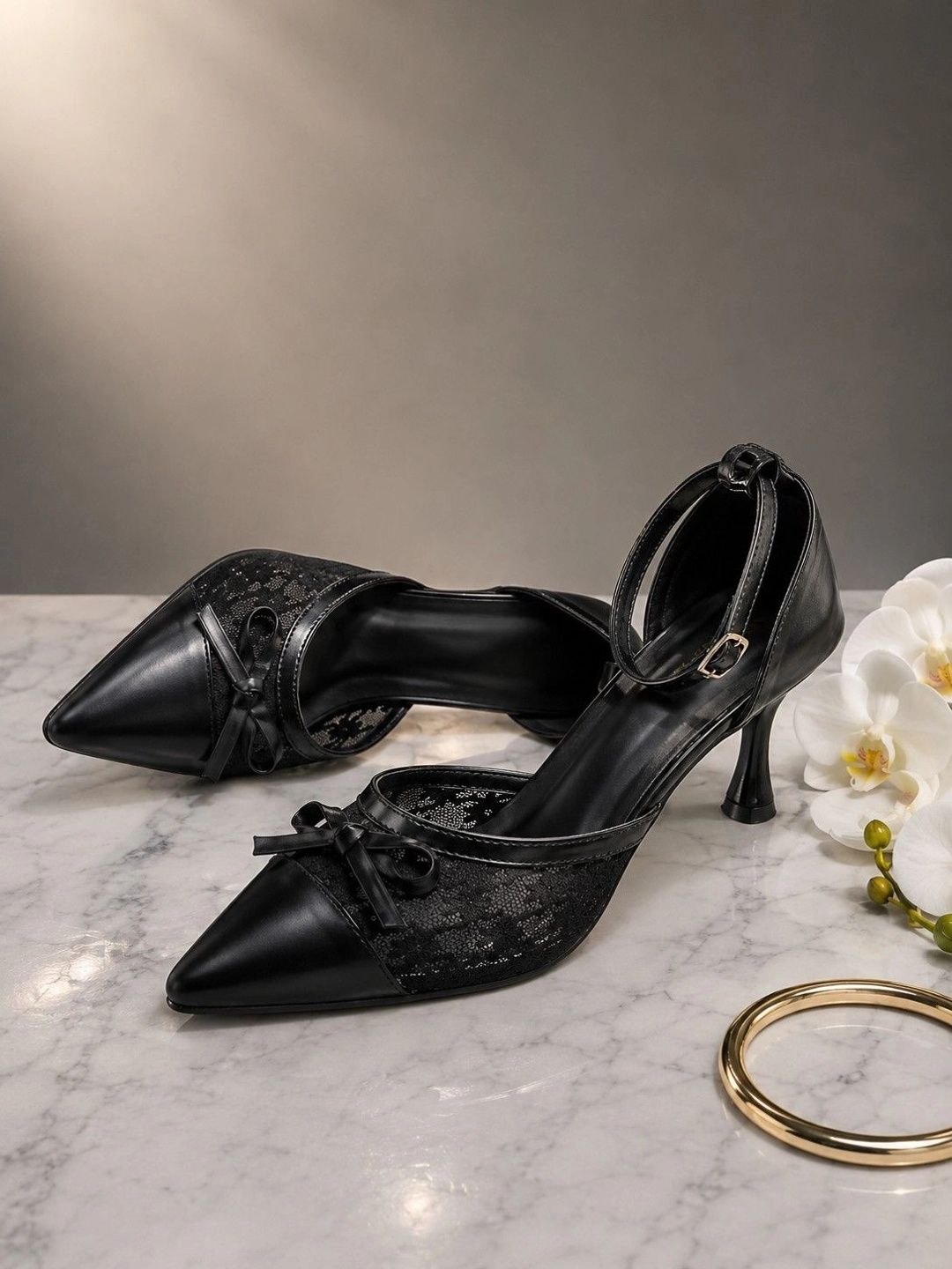 Dot21 Textured Kitten Pumps with Bows-picture-10