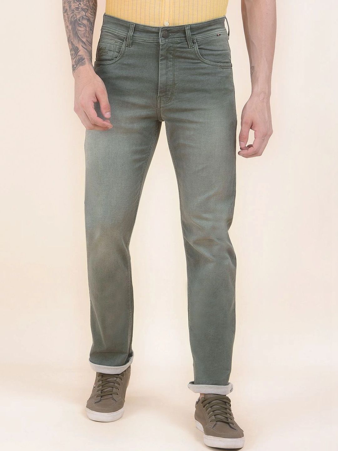 Cantabil Men Straight Fit Mid-Rise Low Distress Stretchable Jeans-picture-55