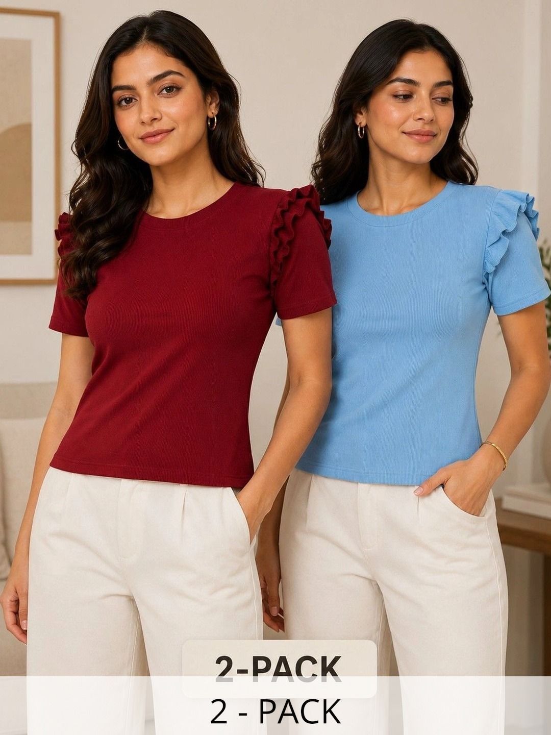 Bitterlime Flutter Sleeve Ruffles Cotton Top-picture-50
