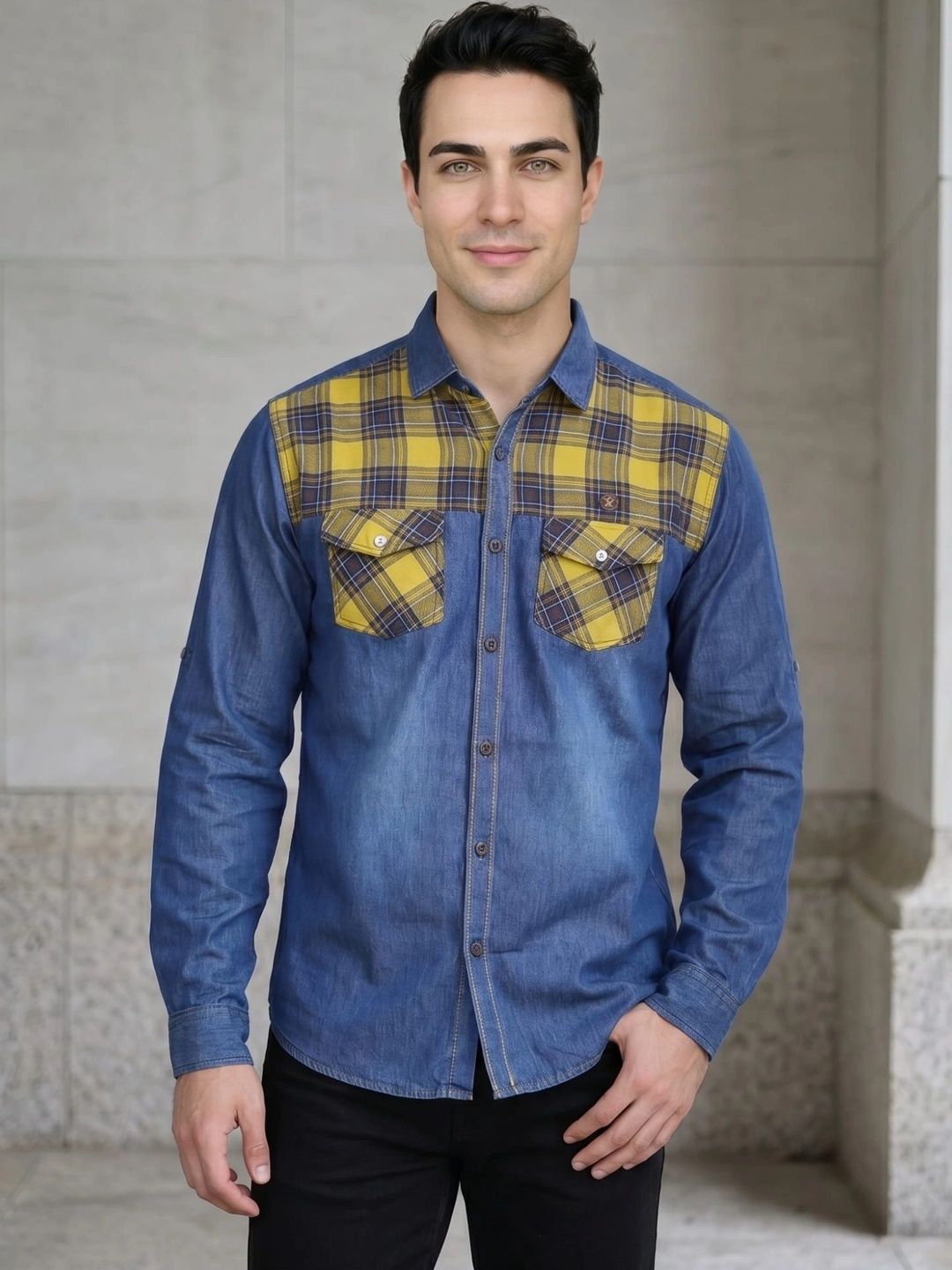 Kuons Men Classic Gingham Checks Colourblocked Casual Shirt-image-47