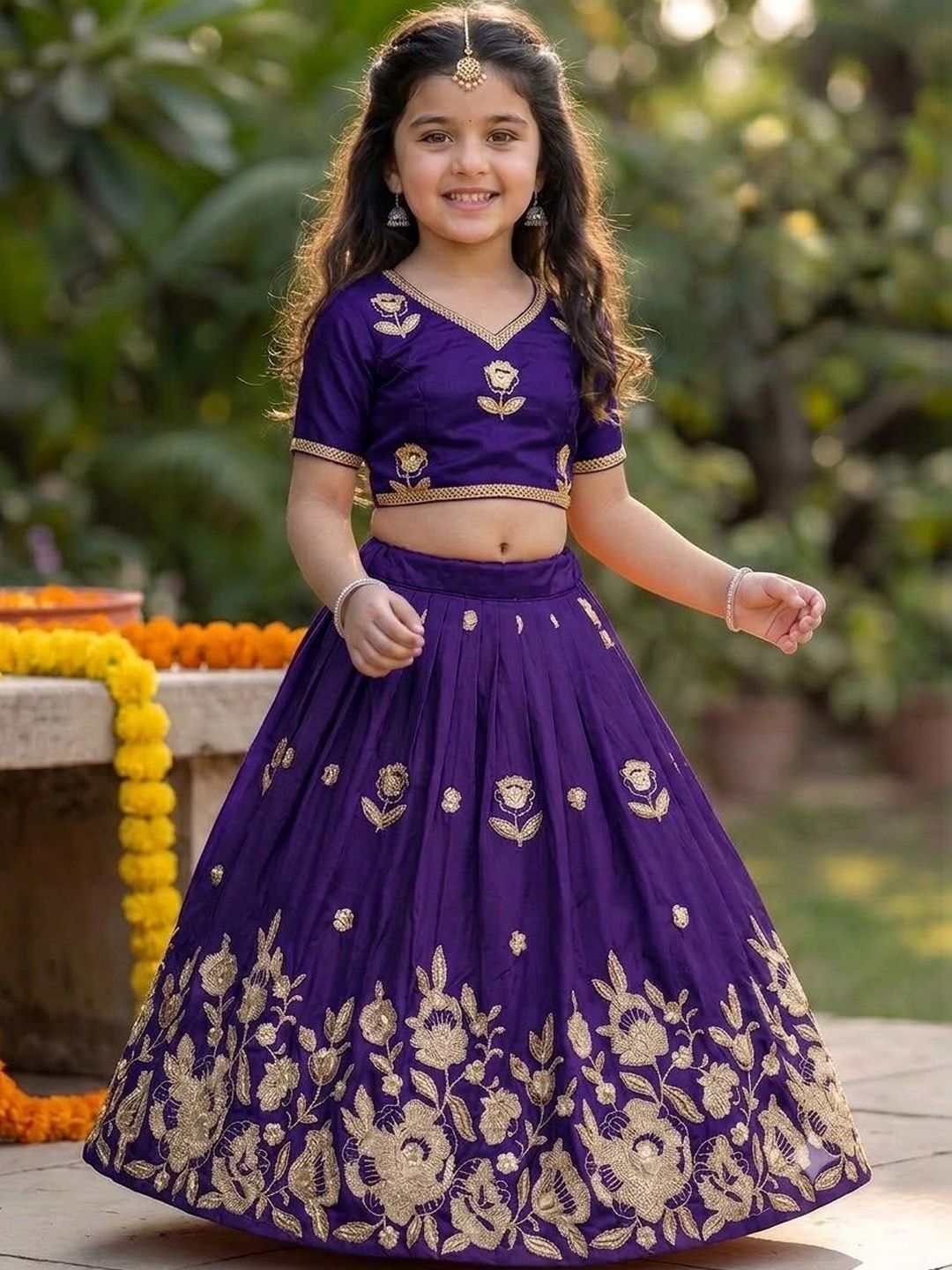 RJ ONLINE Girls Embroidered Thread Work Ready to Wear Lehenga &-picture-19