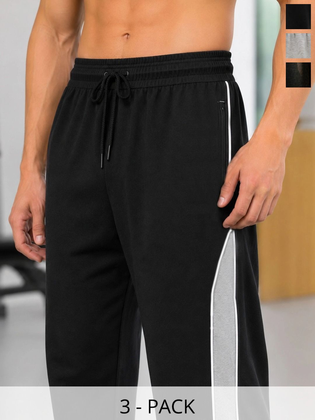 T.T. Men Pack of 3 Straight Fit Colourblocked Training Track Pants-picture-18