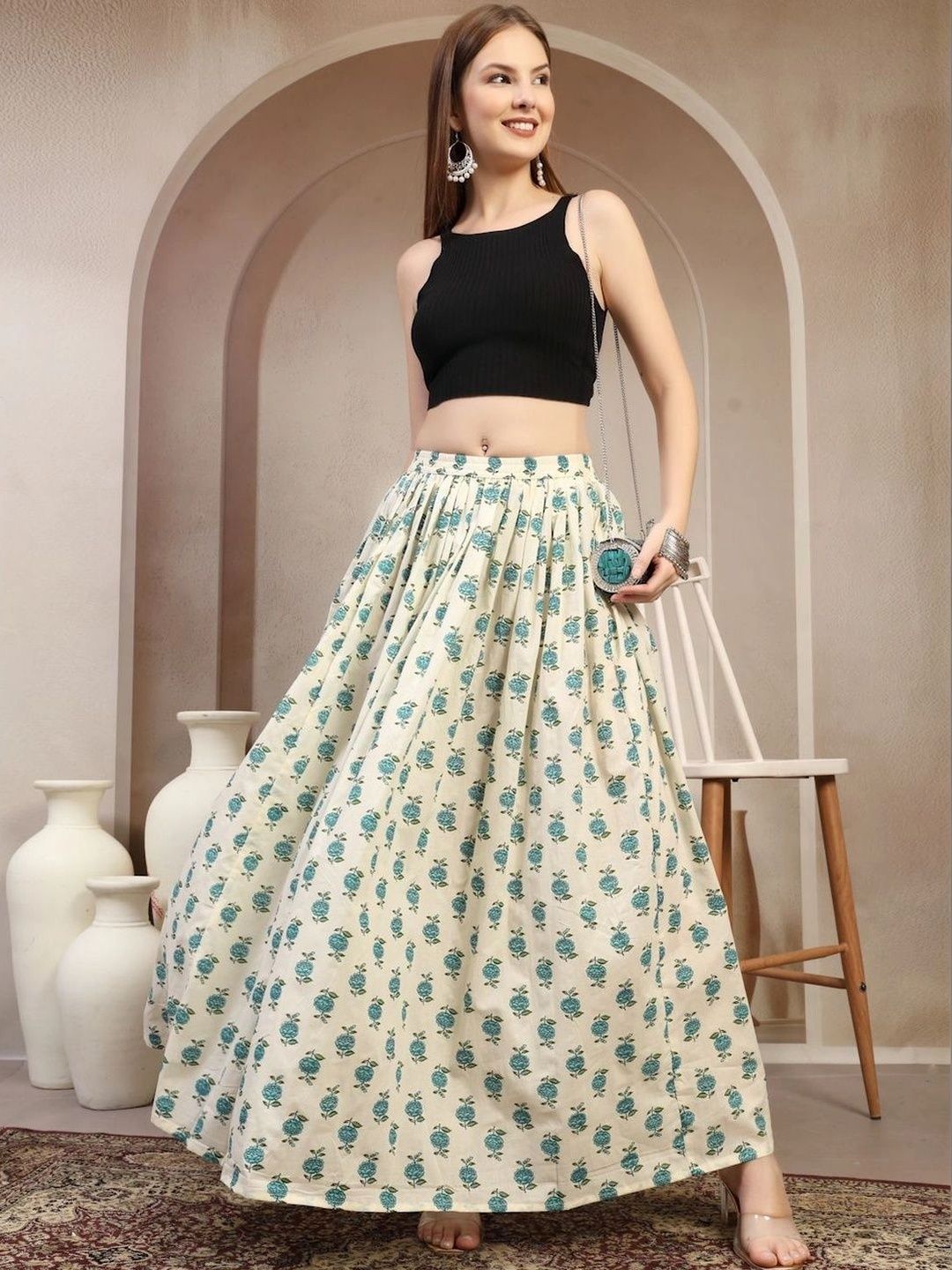 Anouk Women Cotton Cotton Cambric Floral Maxi Flared Skirt-picture-32