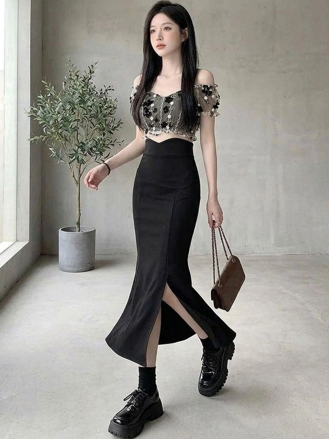 Suo Women Sleek Utility Front Slit Maxi Trumpet Skirt-picture-29