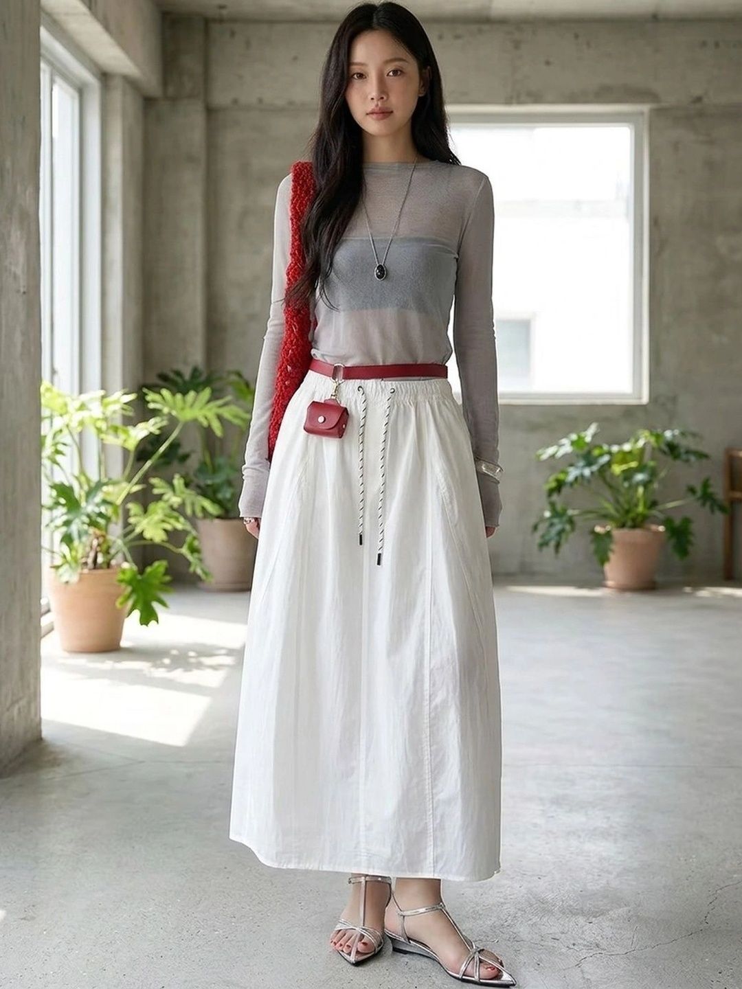 Suo Women Midi A-Line Skirt-picture-13