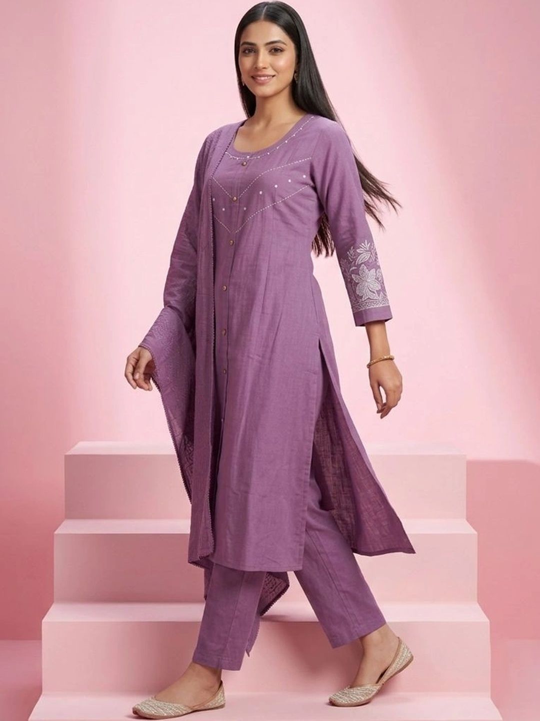 gokurtis Ethnic Motifs Embroidered Thread Work Pure Cotton Thread Work Kurti-picture-45