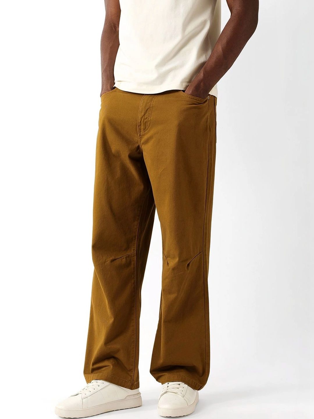 THE BEAR HOUSE Men Solid Loose Fit Mid-Rise Cotton Casual Trousers-picture-10
