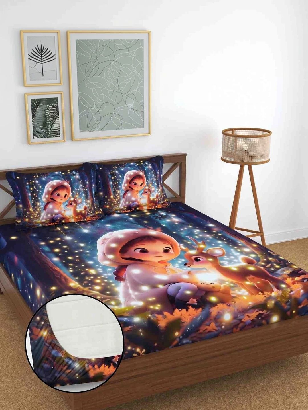 MAA HOME CONCEPT Blue & Blue Cartoon Characters 400 TC Bedsheet with 2 Pillow Covers-image-25