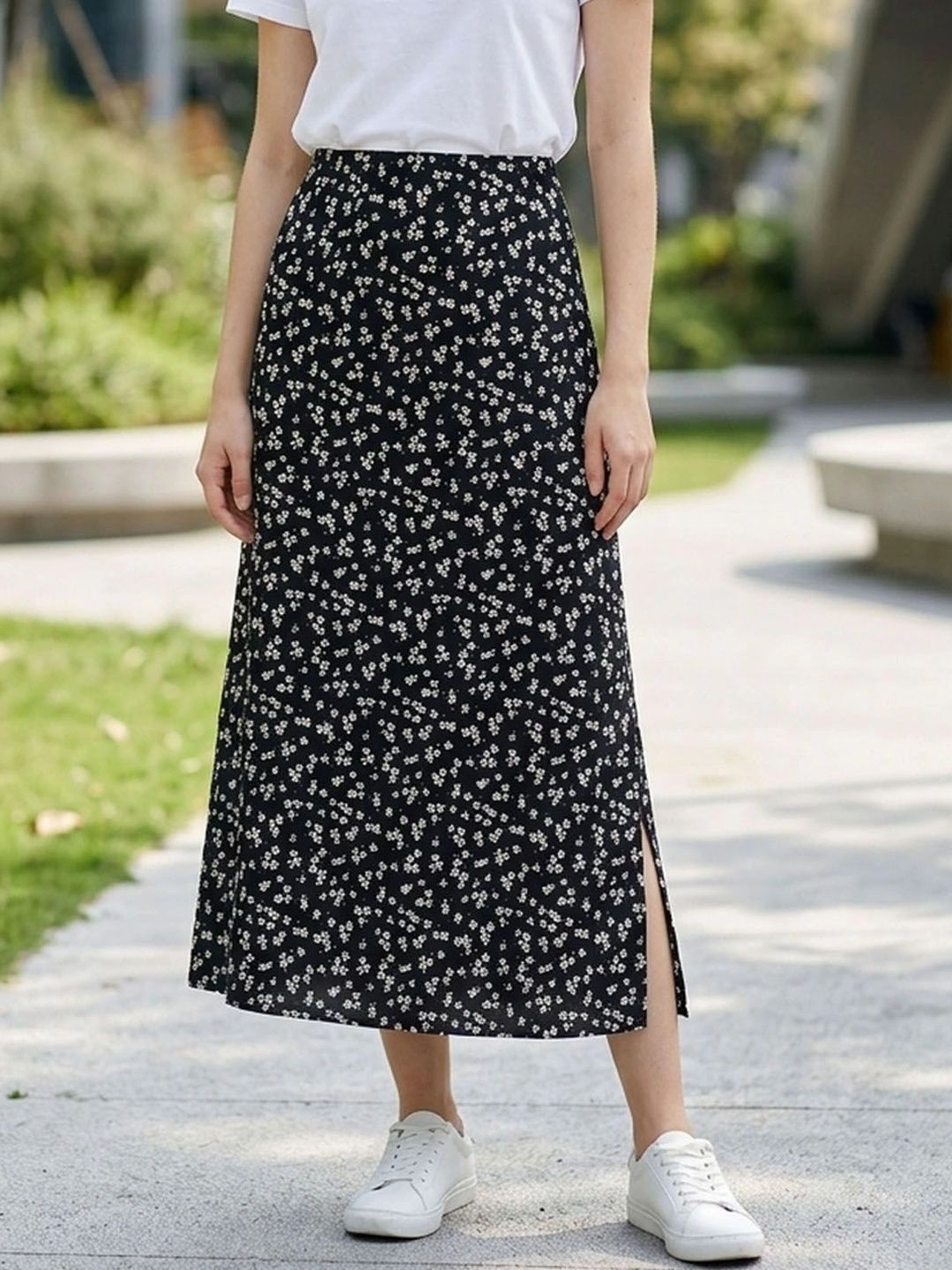 Suo Women Floral Micro or Ditsy Print Side Slit Midi A-Line Skirt-picture-23