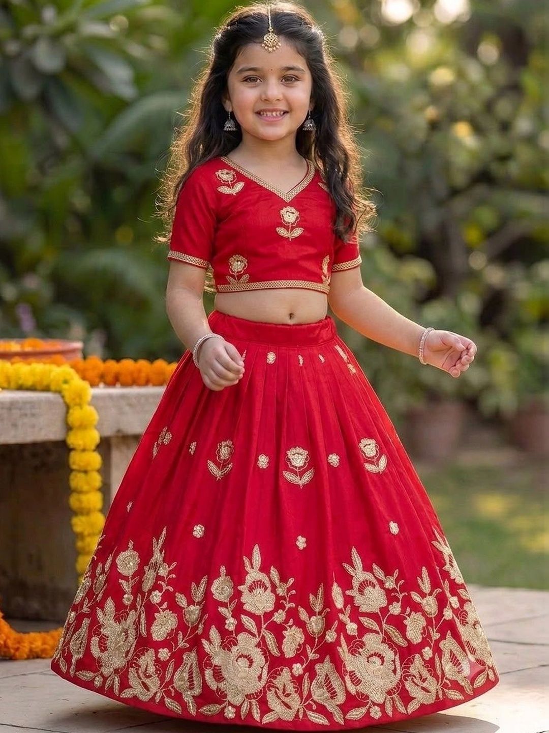 RJ ONLINE Girls Embroidered Thread Work Ready to Wear Lehenga &-picture-34