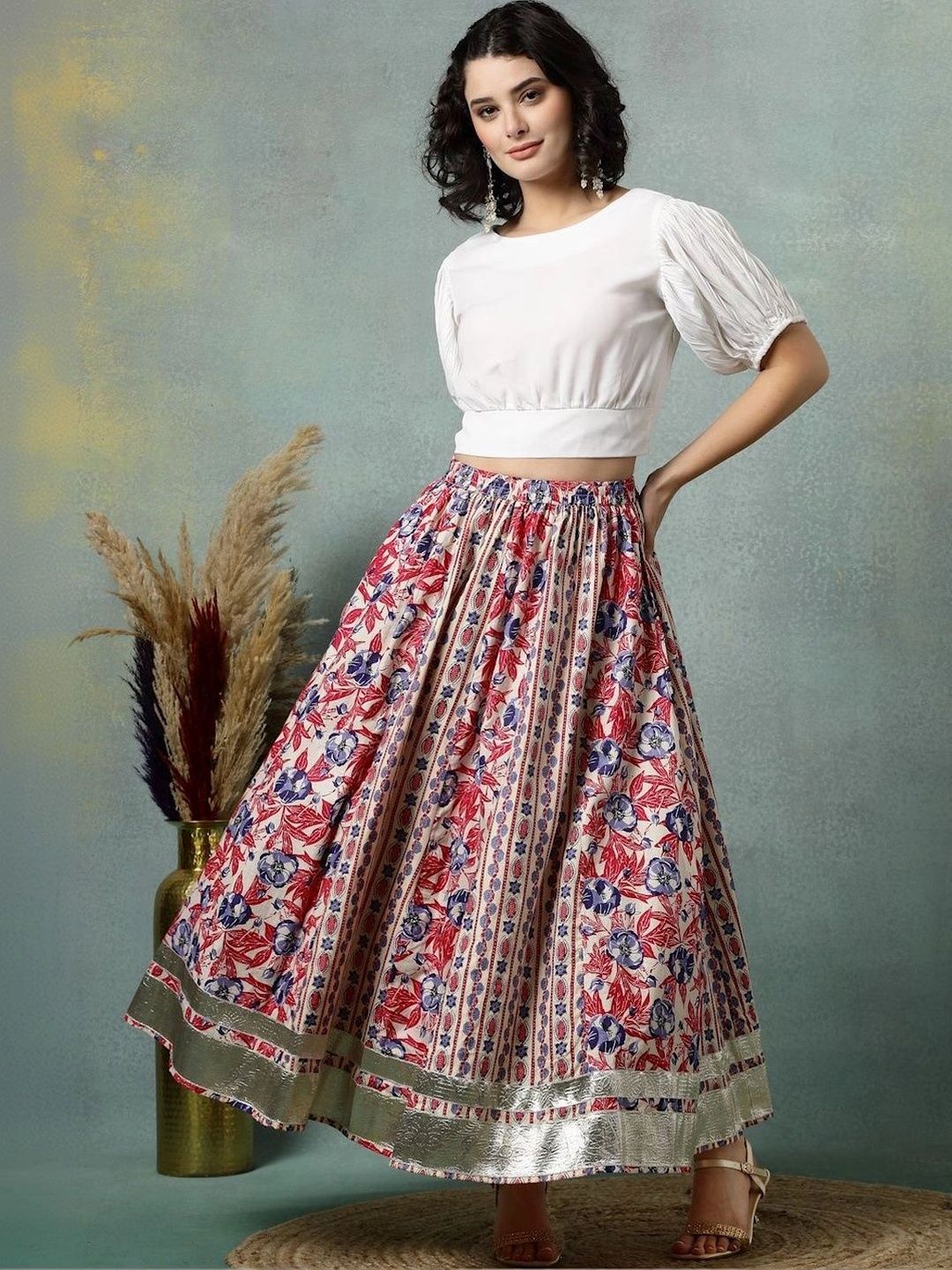 Anouk Women Cotton Cotton Cambric Floral Maxi Flared Skirt-picture-31