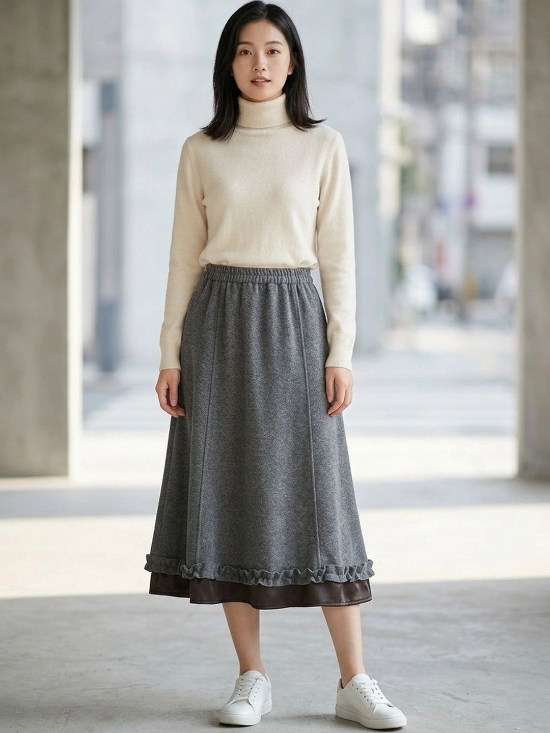 Suo Women Midi A-Line Skirt-picture-15