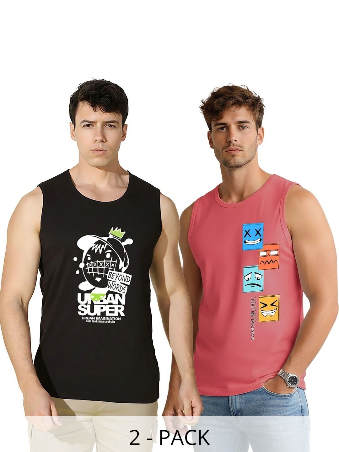 SLOWLORIS Pack of 2 Printed Cotton Gym Vest-picture-41