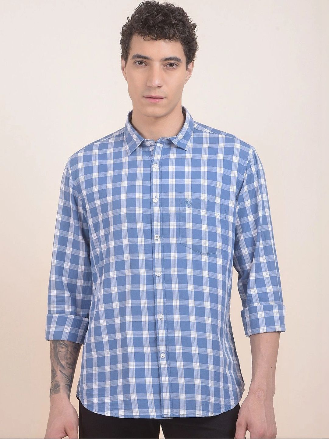Cantabil Men Slim Fit Gingham Checks Checked Casual Shirt-picture-54