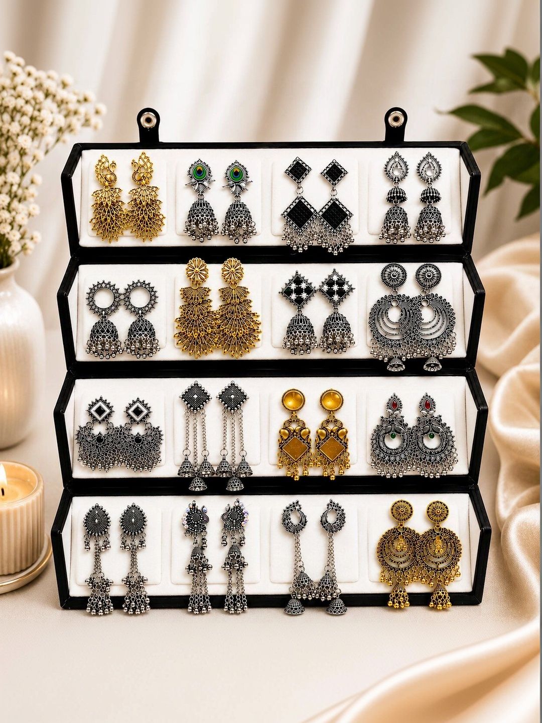 Shine Mist Set Of 16 Geometric Jhumkas Earrings-picture-32