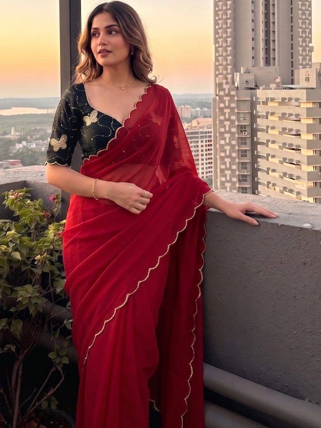 Shreevally Embroidered Poly Georgette Designer Saree-image-8
