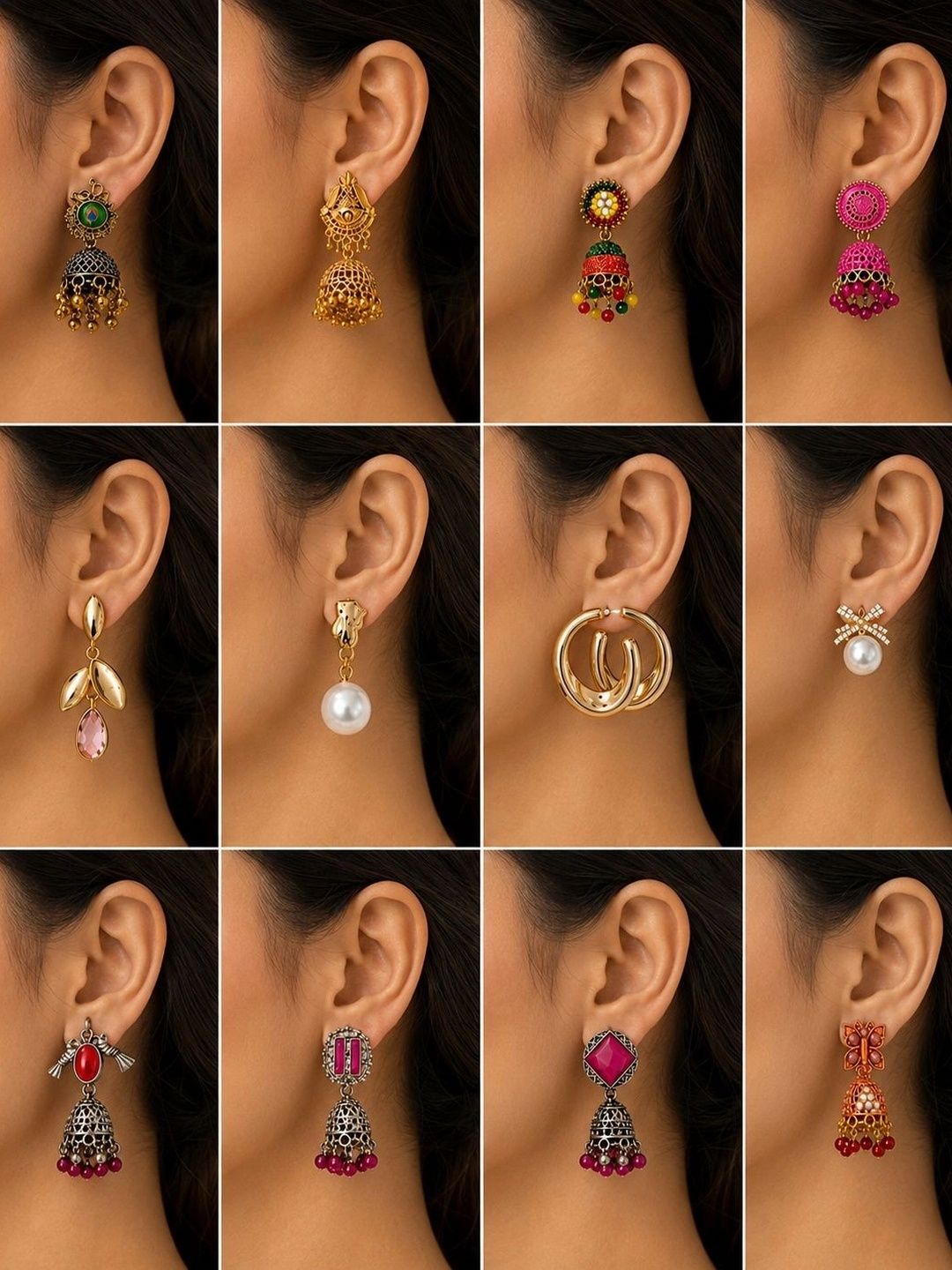 Velvet Petals Geometric Jhumkas Earrings-picture-47