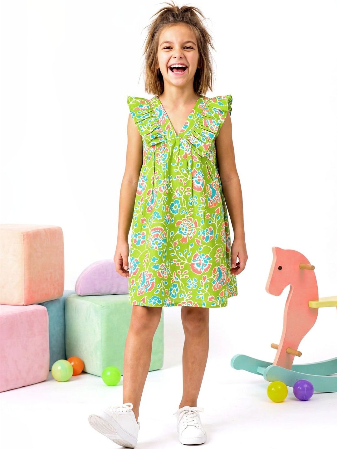 PURVAJA JUNIOR Floral Print Flutter Sleeve Ruffled A-Line Dress-picture-28