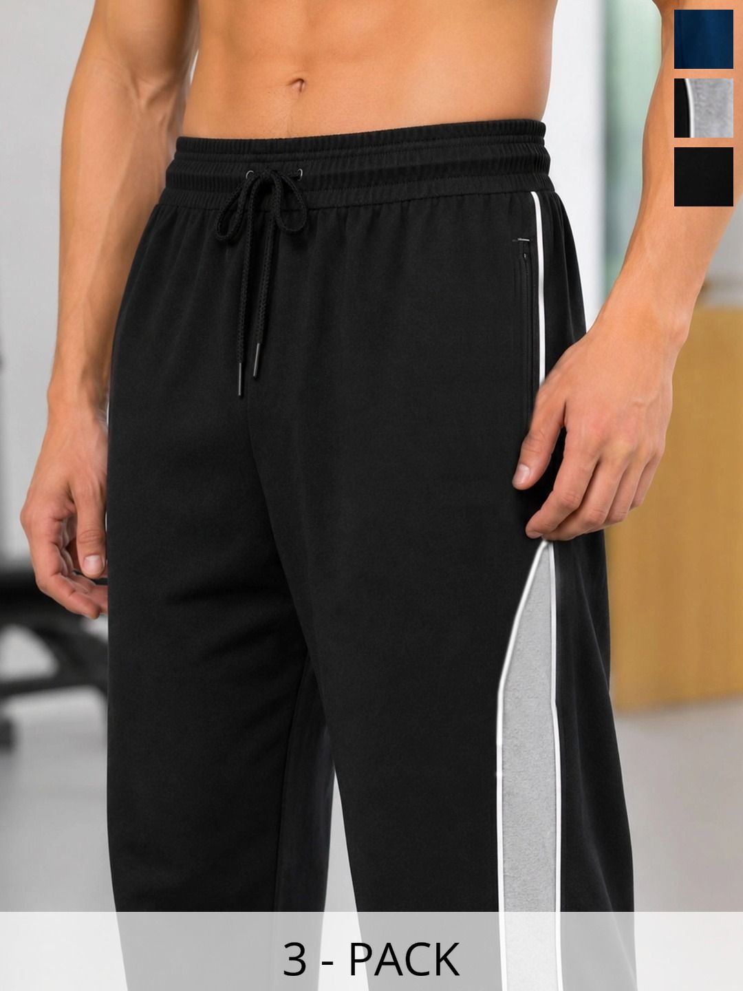 T.T. Men Pack of 3 Straight Fit Colourblocked Training Track Pants-picture-37