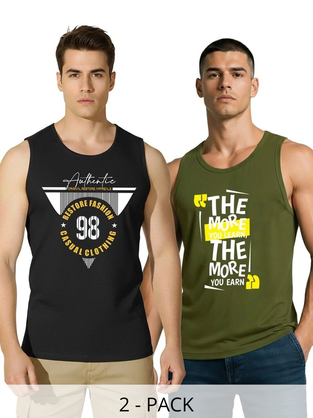 SKY HARBOAR Pack Of 2 Typography Printed Cotton Sleeveless Innerwear Vests-picture-15