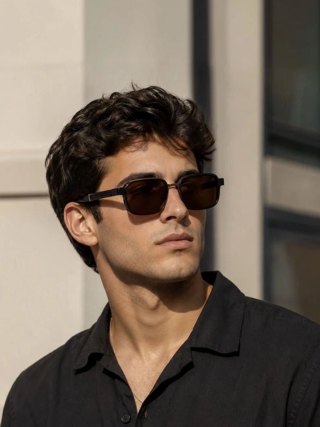 ZAADRAN Unisex Brown Lens & Black Rectangle Sunglasses with-image-40