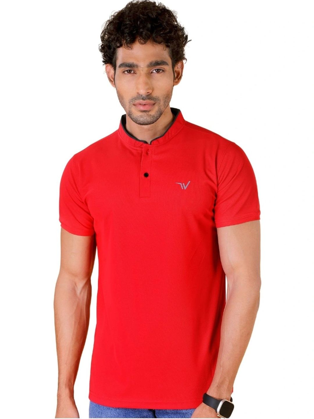 WEWOK Men Brand Logo Mandarin Collar Fusion T-shirt-picture-50