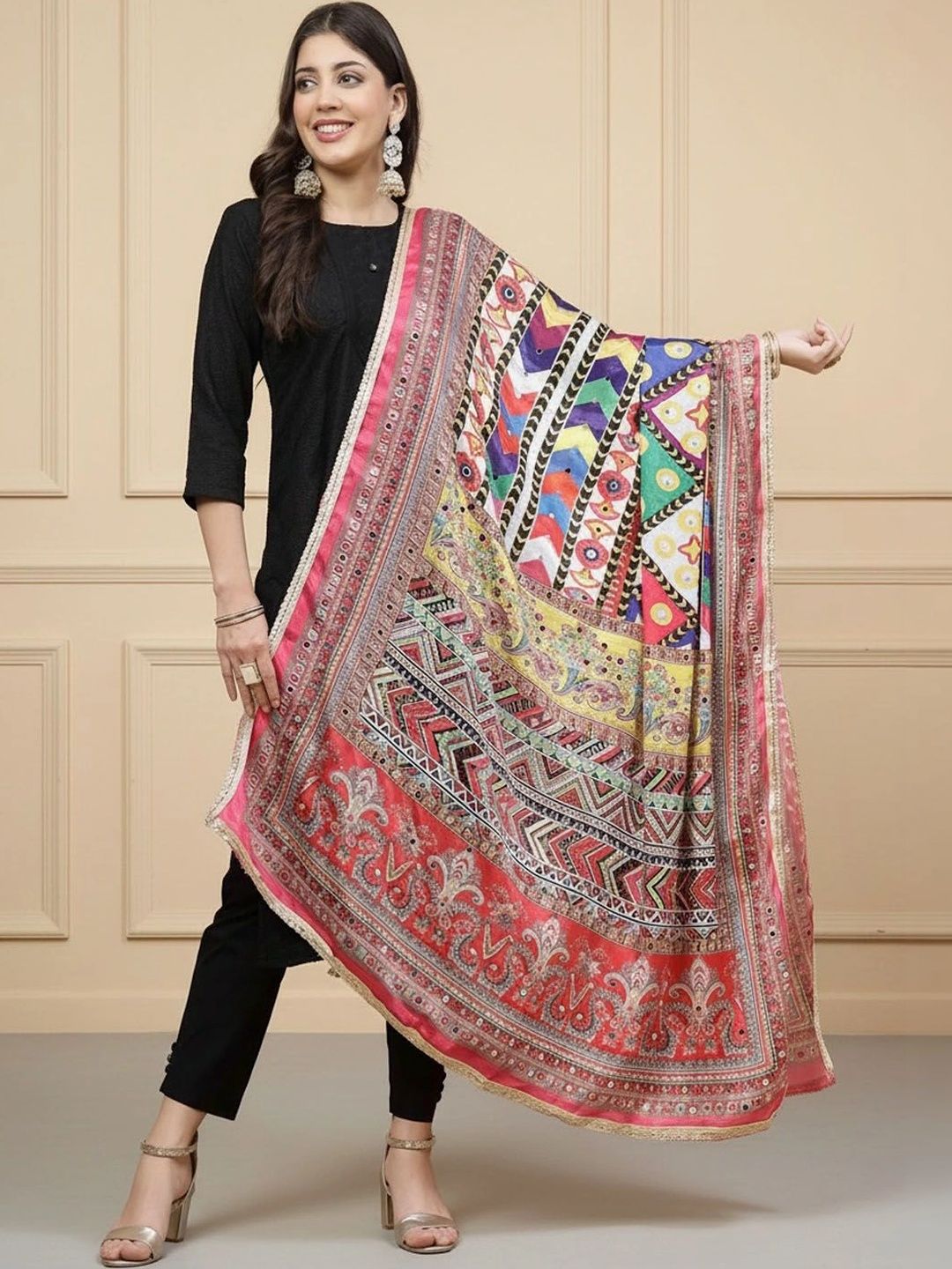 KALINI Ethnic Motifs Printed Dupatta with Mirror Work-picture-19