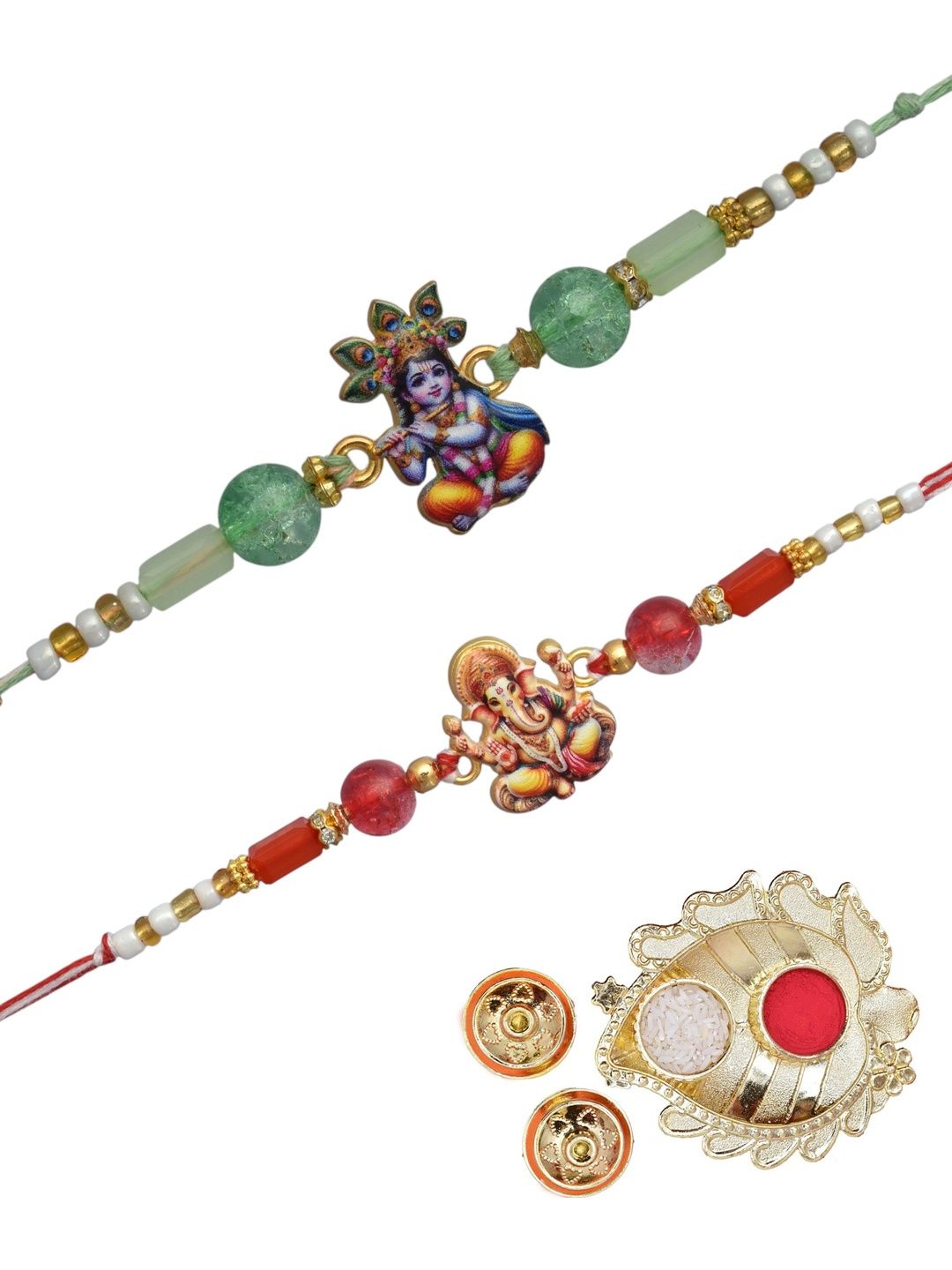 MEIRA JEWELLERY Set Of 2 Gold-Plated Rakhi Gift Set With Decorative Thaali & Greeting Card-picture-39