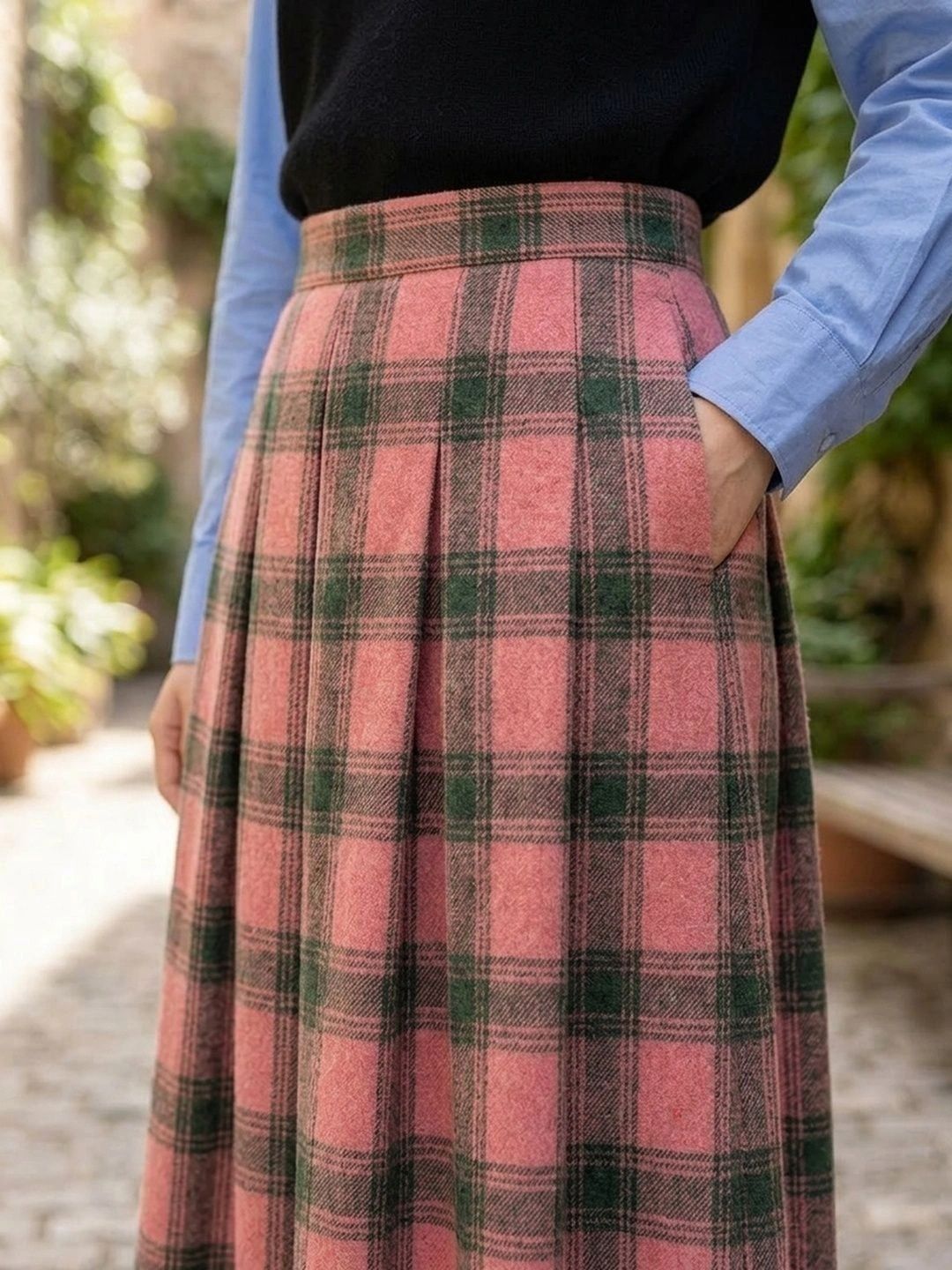 Suo Women Checked Summer Checks Midi A-Line Skirt-picture-47