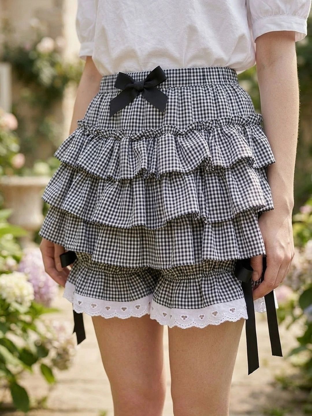 Suo Women Checked Frills Bows and Ruffles Mini Tiered Skirt-picture-35