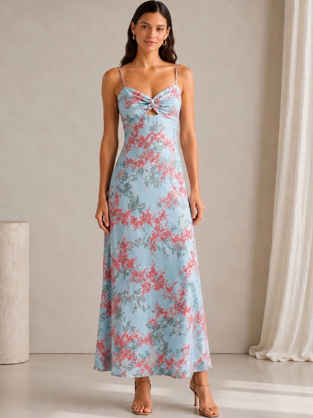 GROOVY ANGEL Floral Print Satin A-Line Maxi Dress-image-47