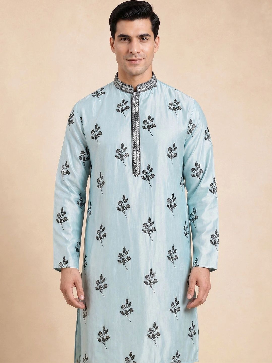 House of Pataudi Men Floral Embroidered Thread Work Kurta-picture-30