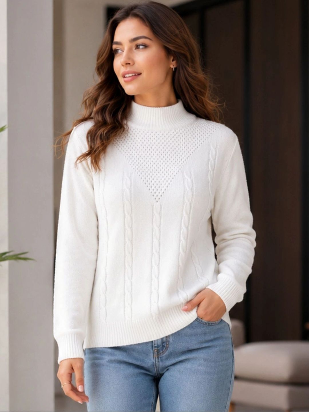 LASOON Women Cable Knit Woollen Pullover-picture-35